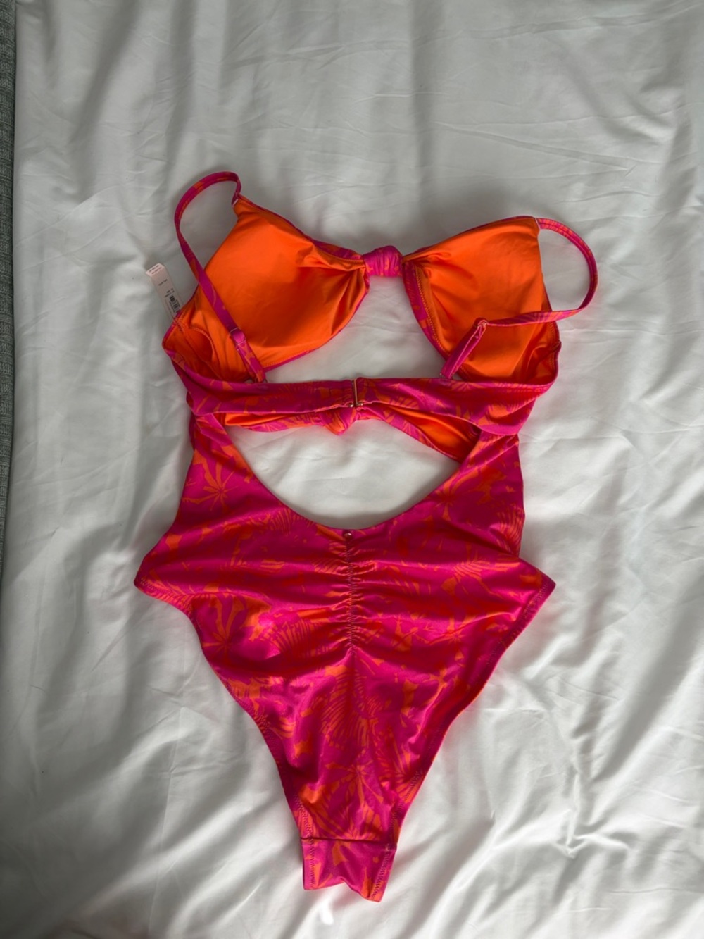 NWT Victoria’s Secret Hot Pink / Orange Floral Cut-Out One-Piece Swimsuit - Picture 7 of 13